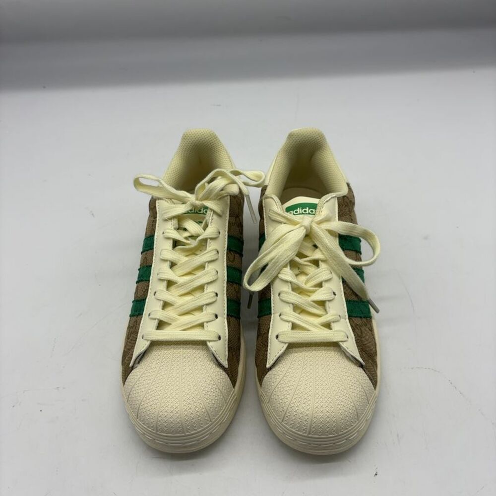 adidas Cream Sneakers with Green Stripes